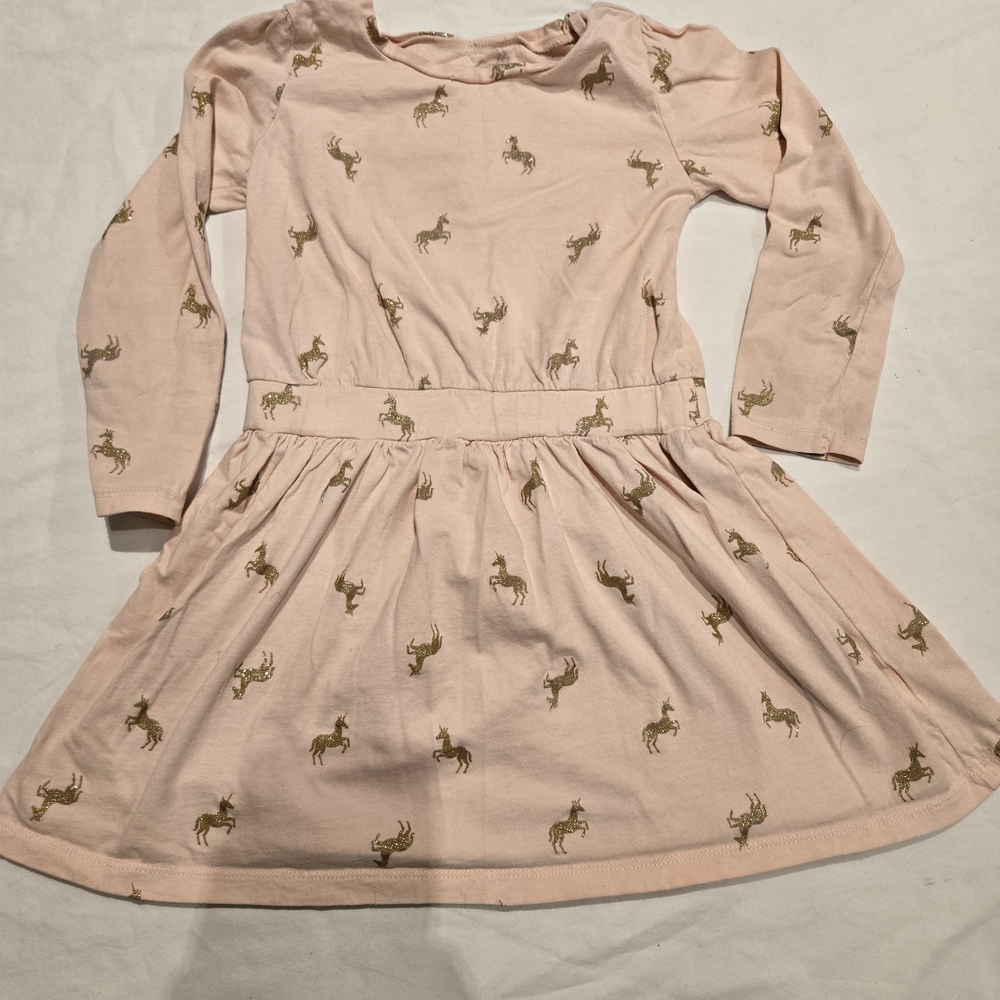 Simple Joys by Carter’s Girls Long Sleeve Dress – Pink with Gold Unicorns